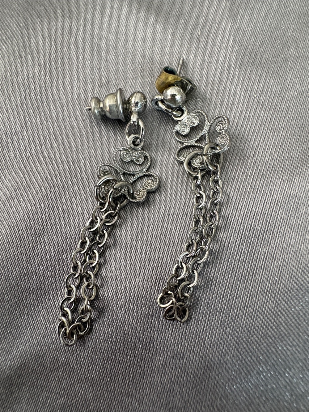 Silver Shamrock Chain Drop Earrings - Women Jewelry